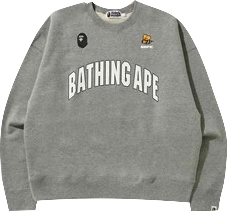 سويت شيرت BAPE Busy Works فضفاض بقصة عنق دائرية من مجموعة College Crewneck باللون الرمادي