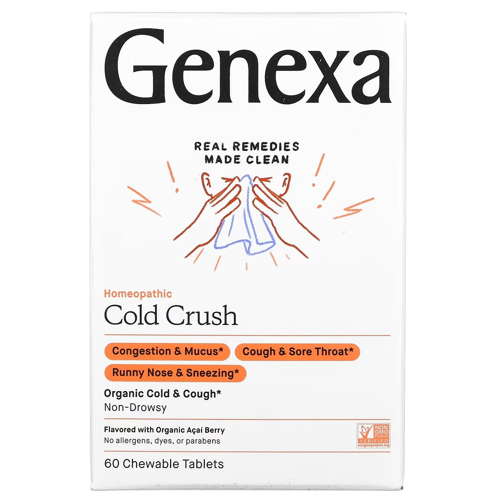 Genexa Cold Crush Cold and Cough Relief, Acai Berry, 60 Chewable Tablets