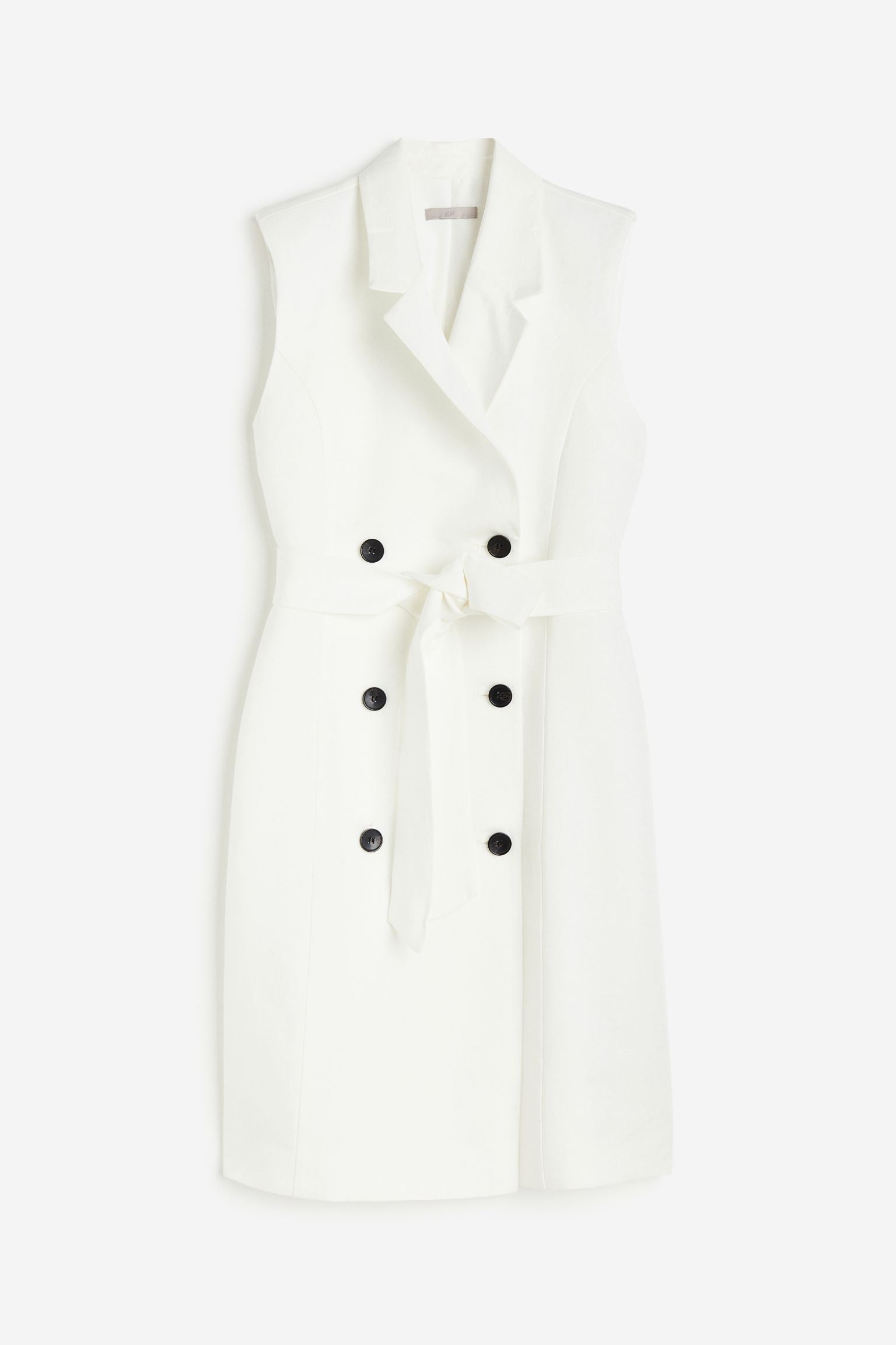 H&M Linen-blend Tie-belt dress, white