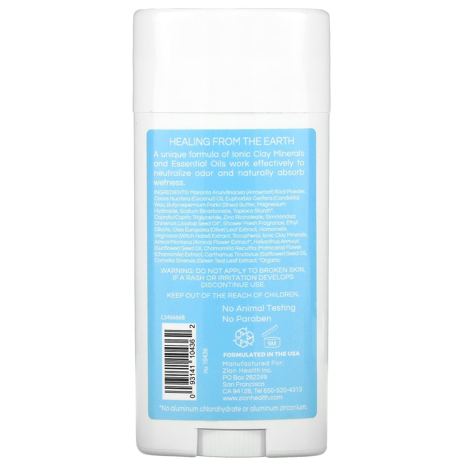 Zion Health ClayDry Deodorant, Refreshing Shower, 80 g