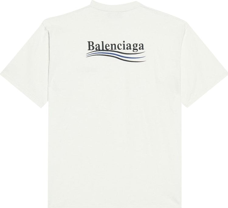 تي شيرت Balenciaga Political Campaign Large Fit "Dirty White/Blk/Blue"، باللون الرمادي