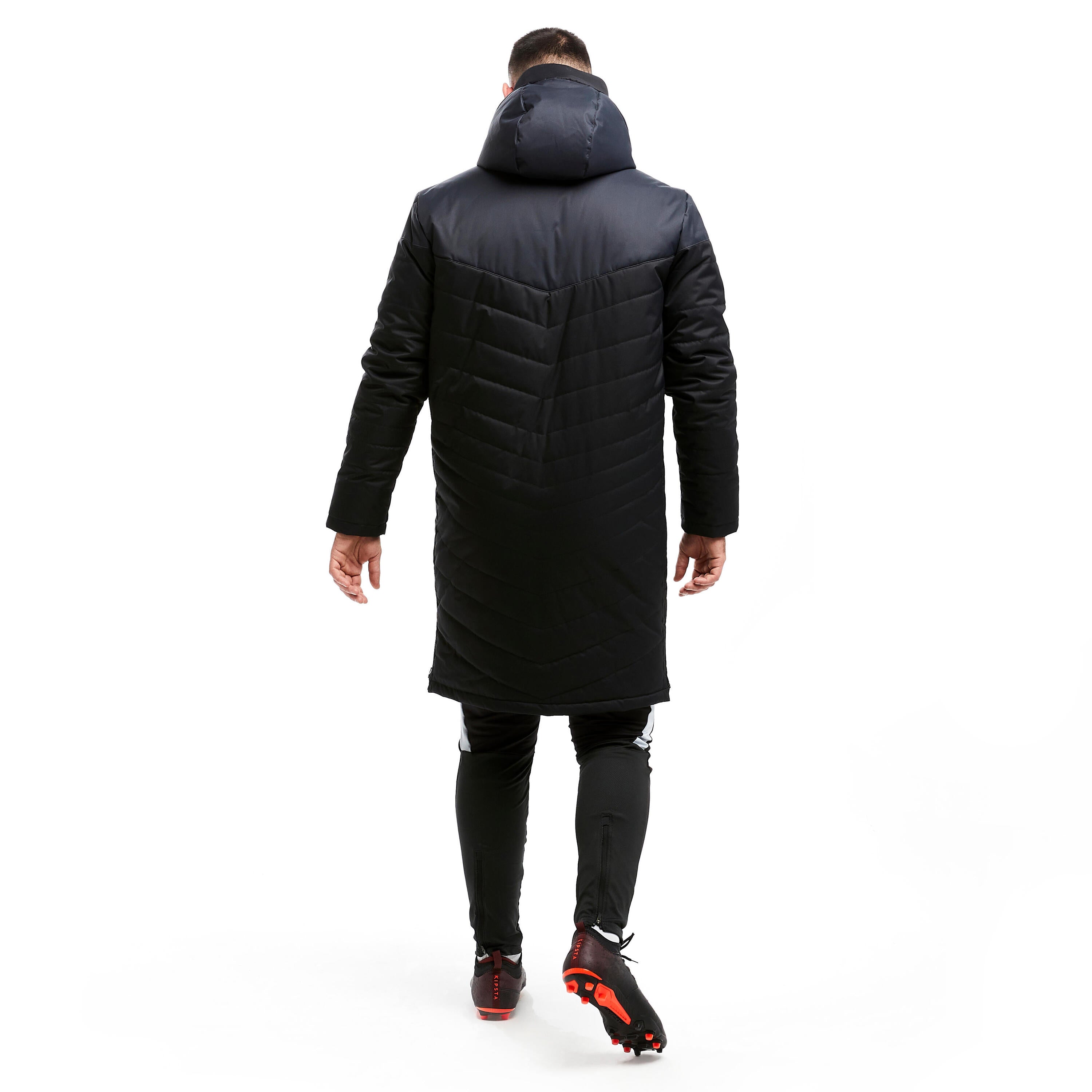 Traxium long football parka for adults black KIPSTA, black/charcoal gray