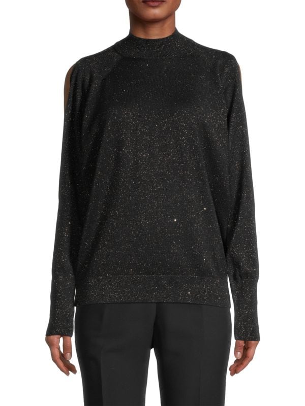 Lafayette 148 New York Metallic Off Shoulder Sweater, Black