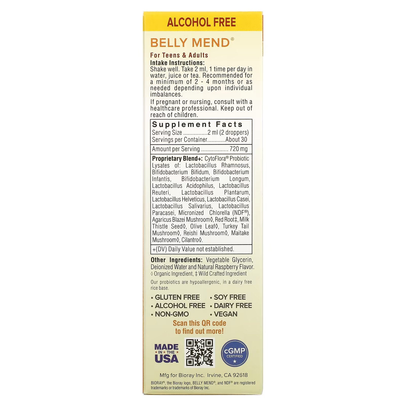 Bioray, Belly Mend, supplement for normalizing the functions of the gastrointestinal tract, alcohol-free, 60 ml