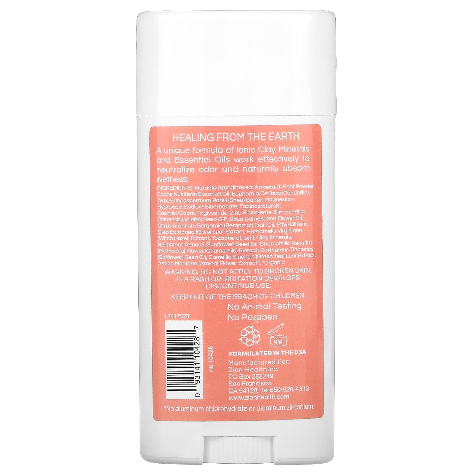 Zion Health ClayDry Deodorant, Rose Bergamot, 80 g