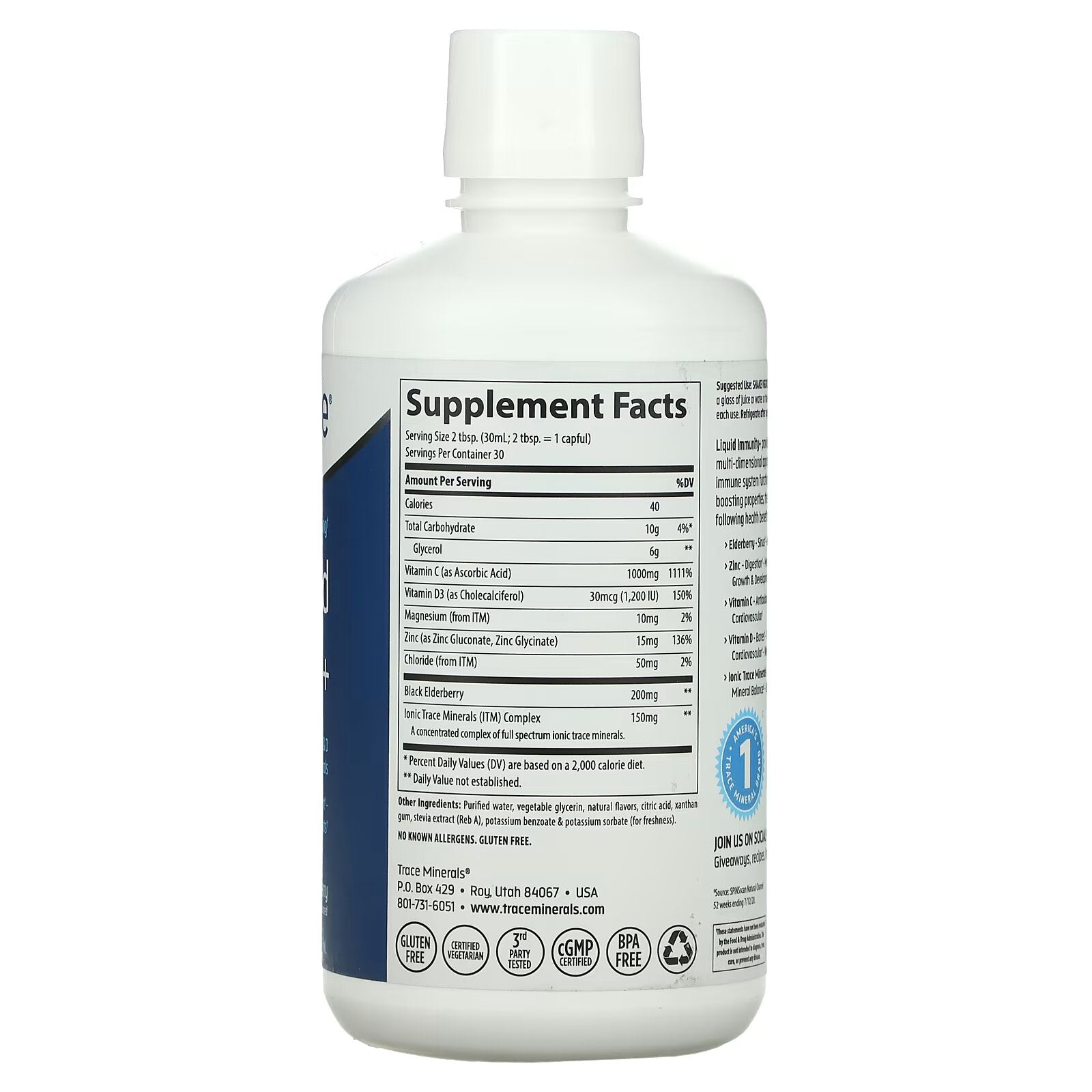 Trace Minerals Fast Absorbing Liquid Immunity, 887 ml