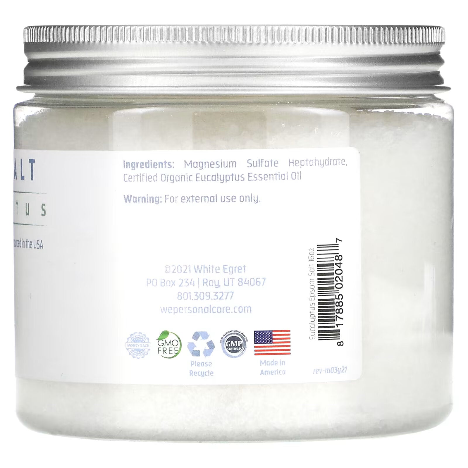 White Egret Personal Care, Epsom Salts with Eucalyptus, 16 oz (454 g)