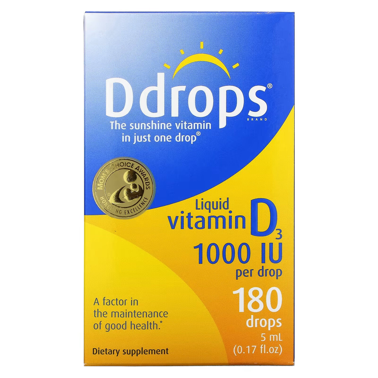 Ddrops, Liquid Vitamin D3, 1000 IU, 0.17 fl oz (5 ml)