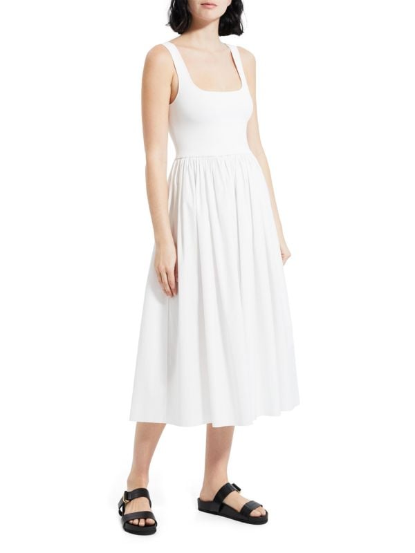 Theory sleeveless midi dress with full skirt, white