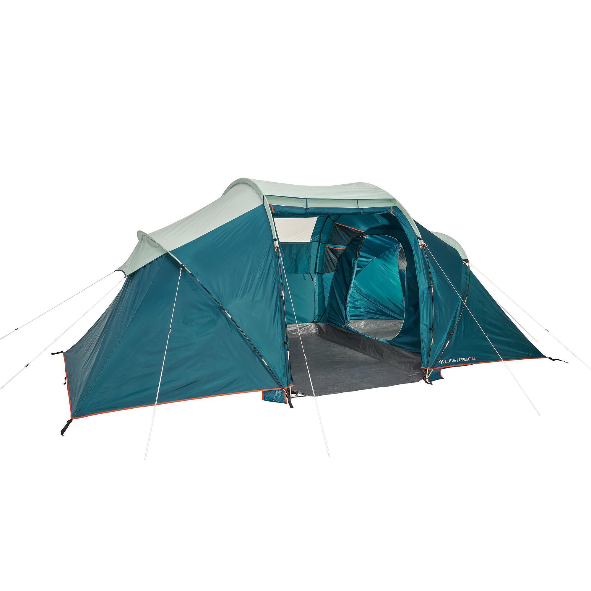 Camping tent Quechua Arpenaz 4.2 4-person 2-room, turquoise