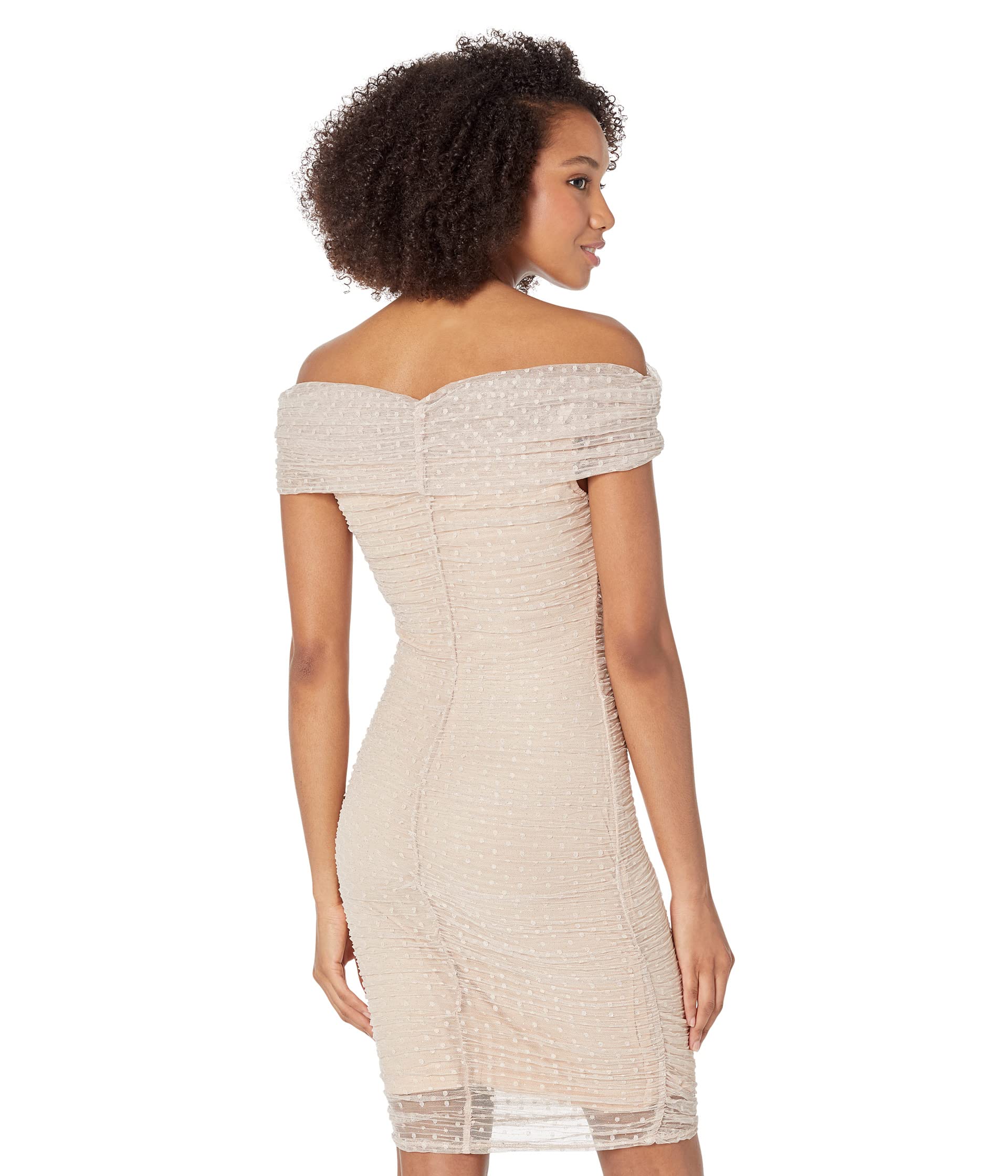 Bebe Dress, Off-the-Shoulder Mesh Ruched Dress