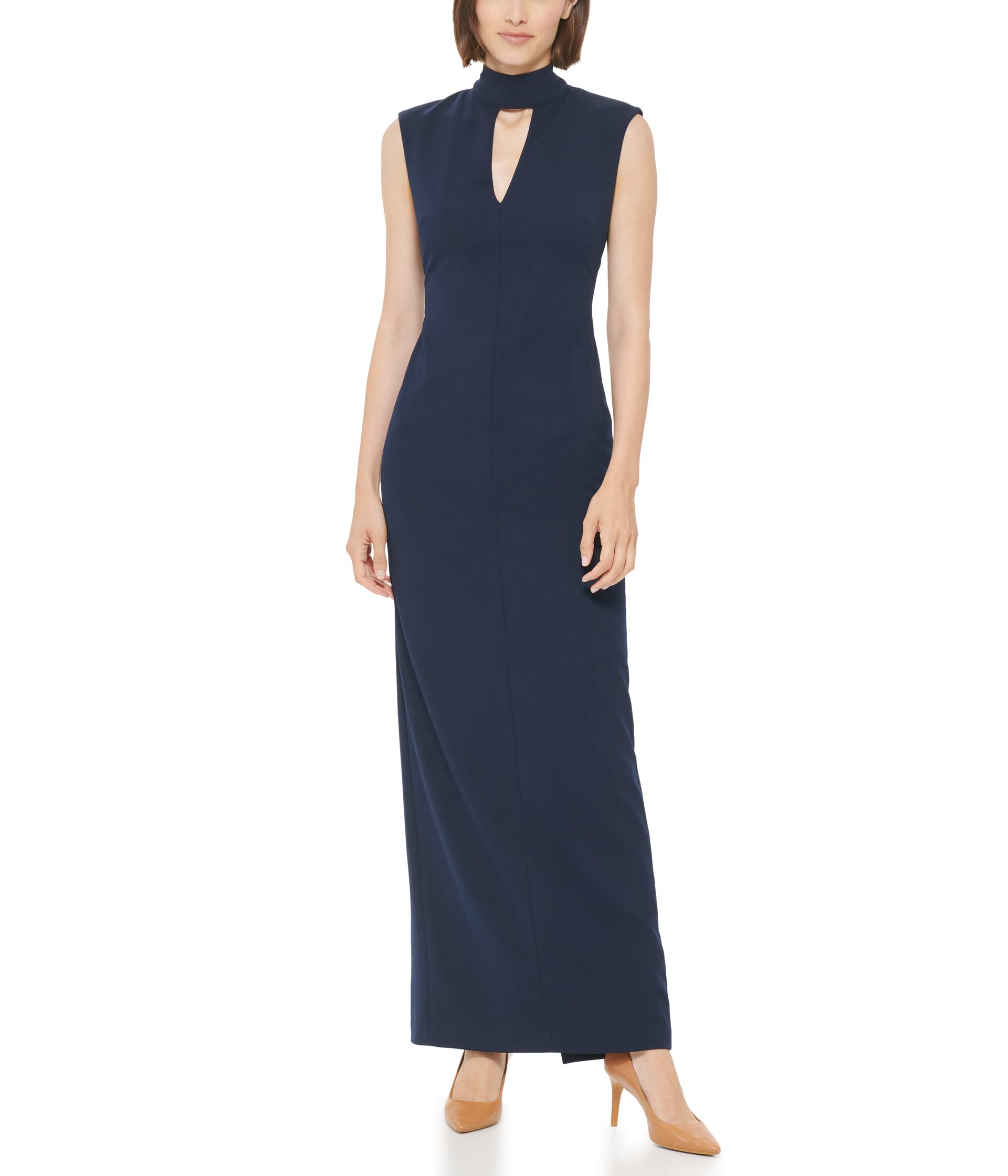 Calvin Klein Dress, Long Mock Neck with Tie Back