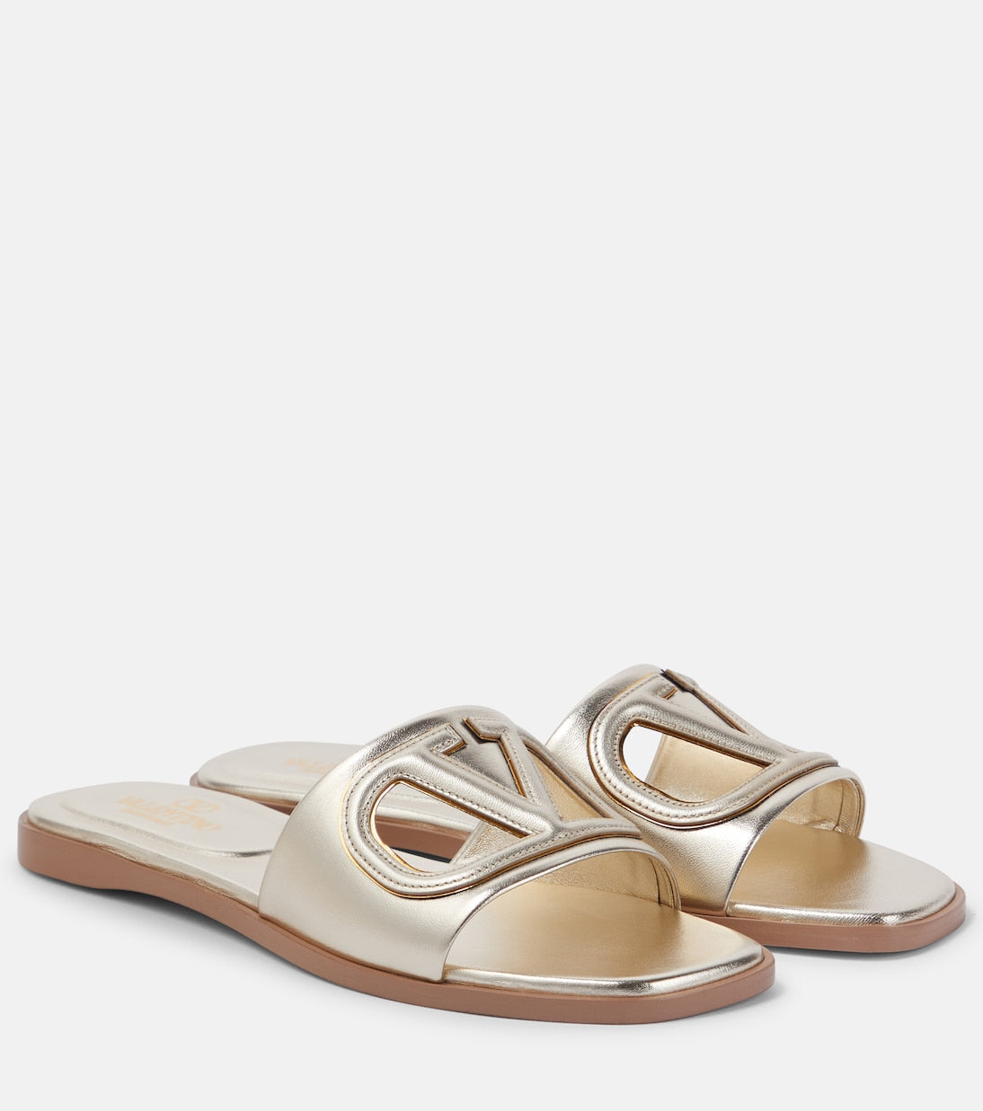 Valentino Garavani metallic leather vlogo mules, metallic