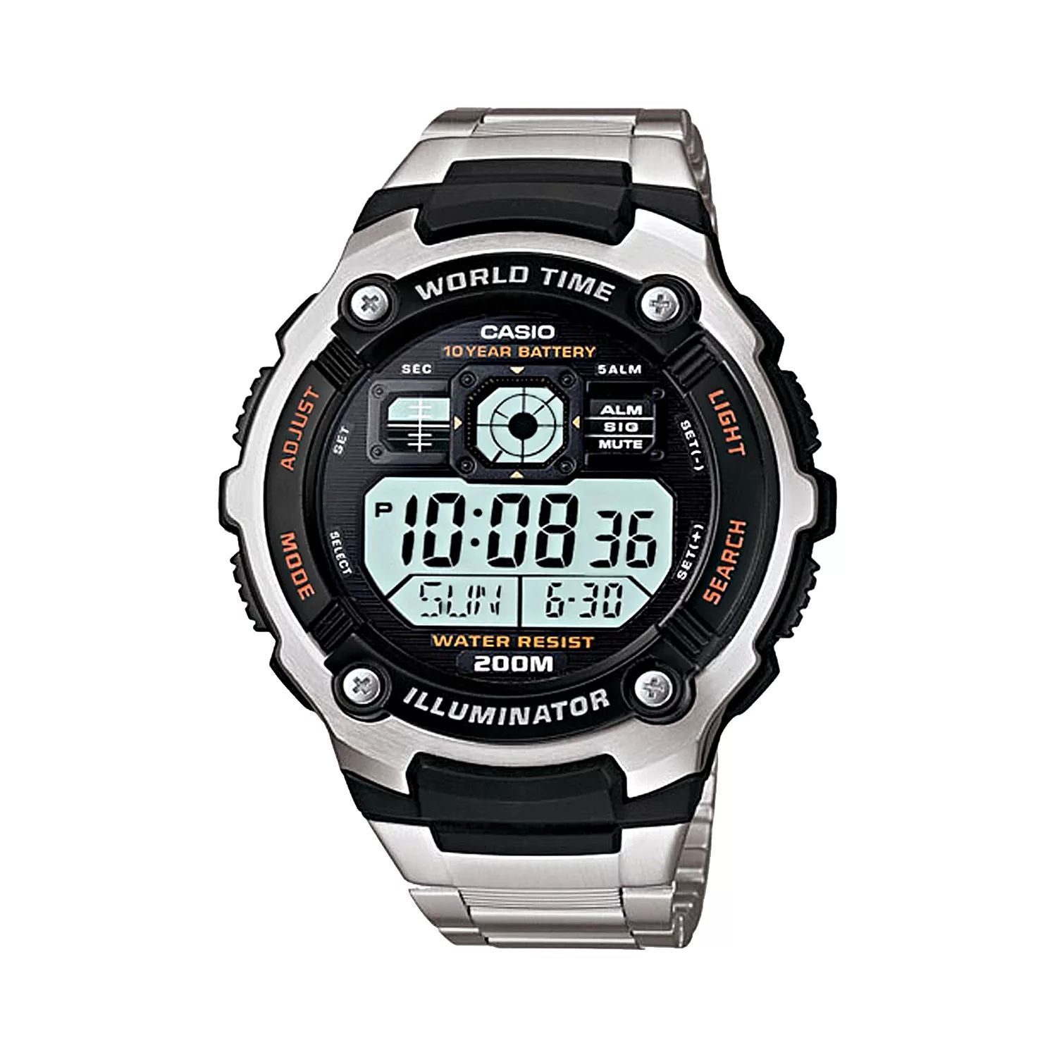 Men's Illuminated Stainless Steel Digital Chronograph Watch - AE2000WD-1AV Casio