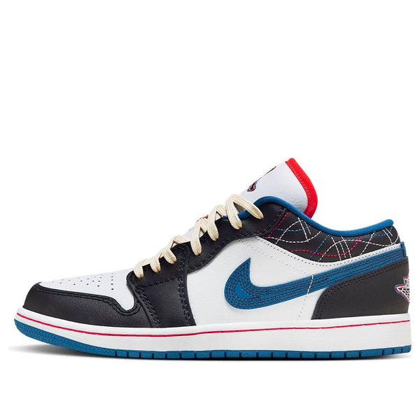 حذاء Air Jordan 1 Low 'White Industrial Blue Siren Red' باللون الأبيض