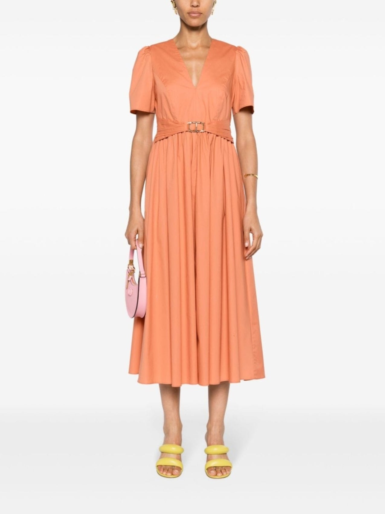 TWINSET poplin midi dress with belt, orange