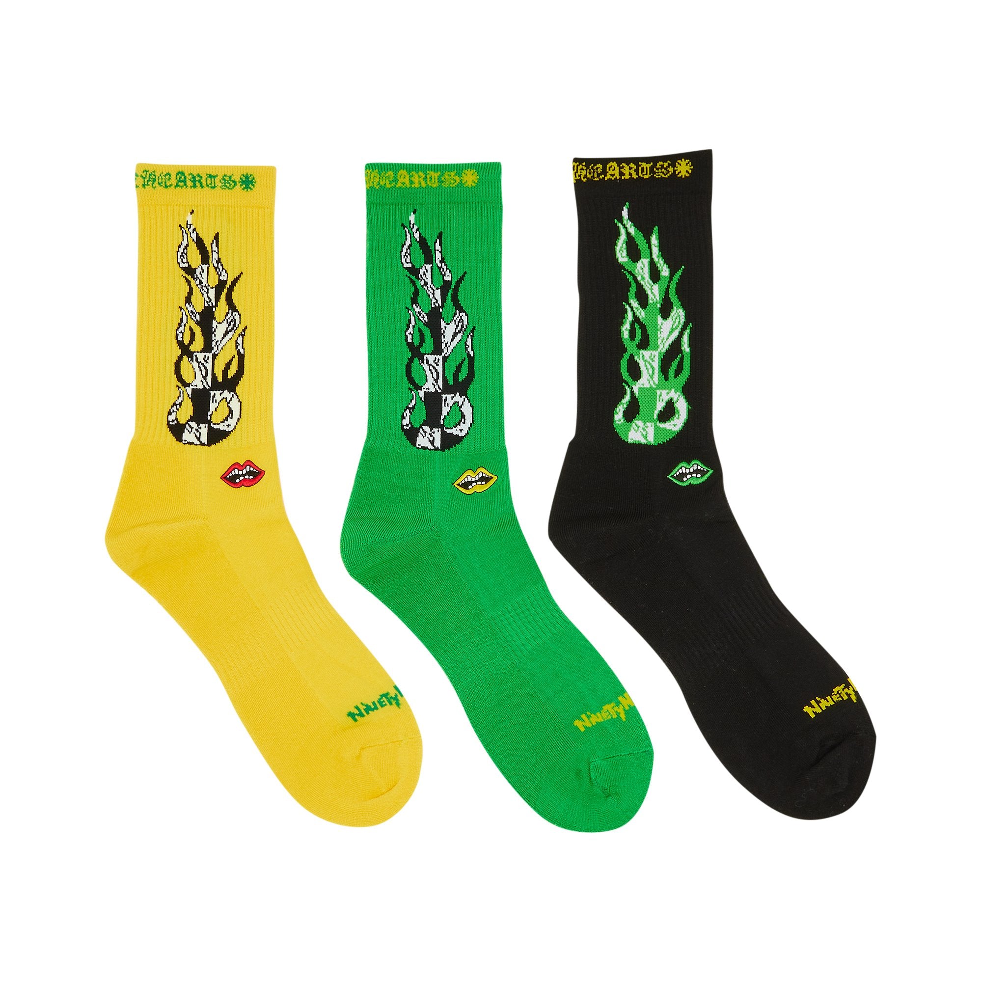 Flame Chrome Hearts x Matty Boy Socks, Green/Yellow/Black