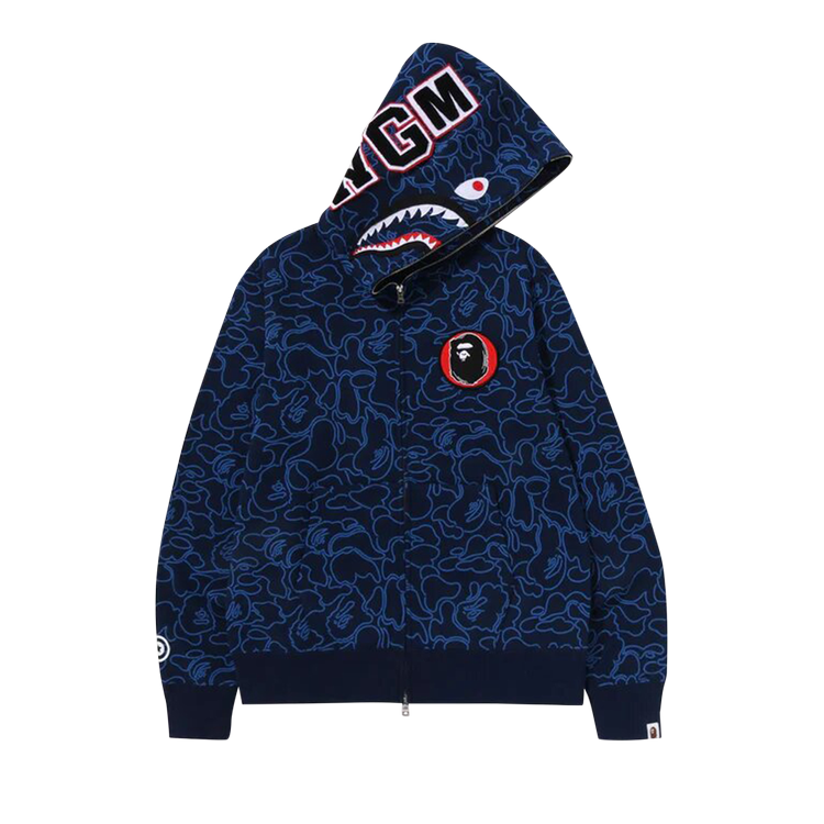 BAPE 30th Anniversary Line Camo Shark Full Zip 'Navy' Hoodie, Blue