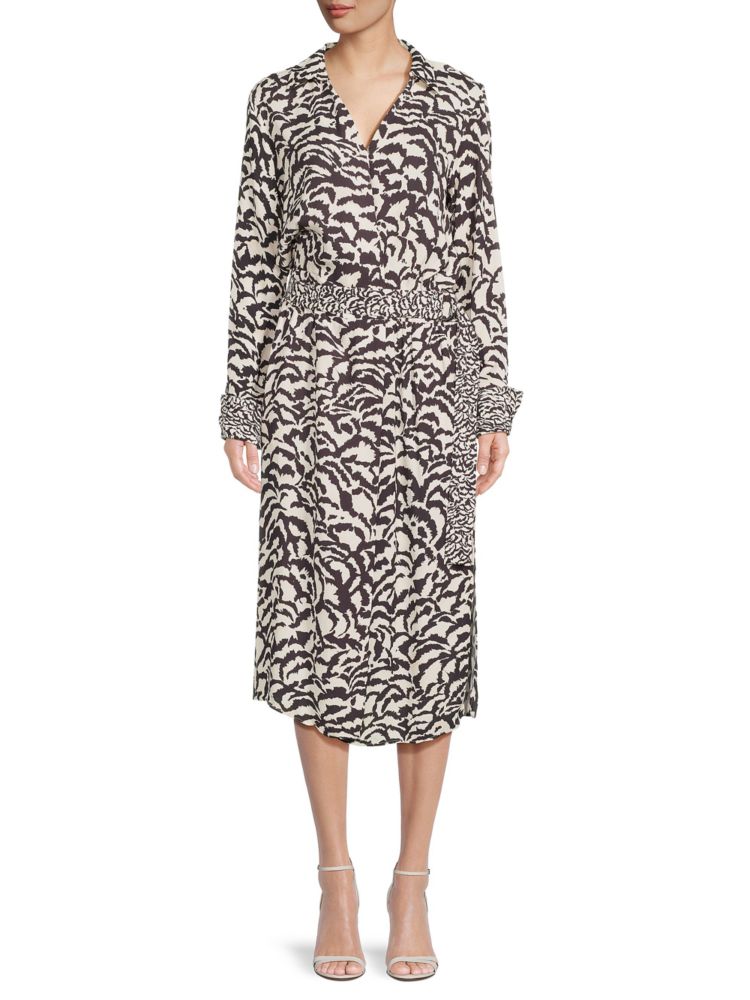 Evie Reiss Print Belted Midi Dress in Black White