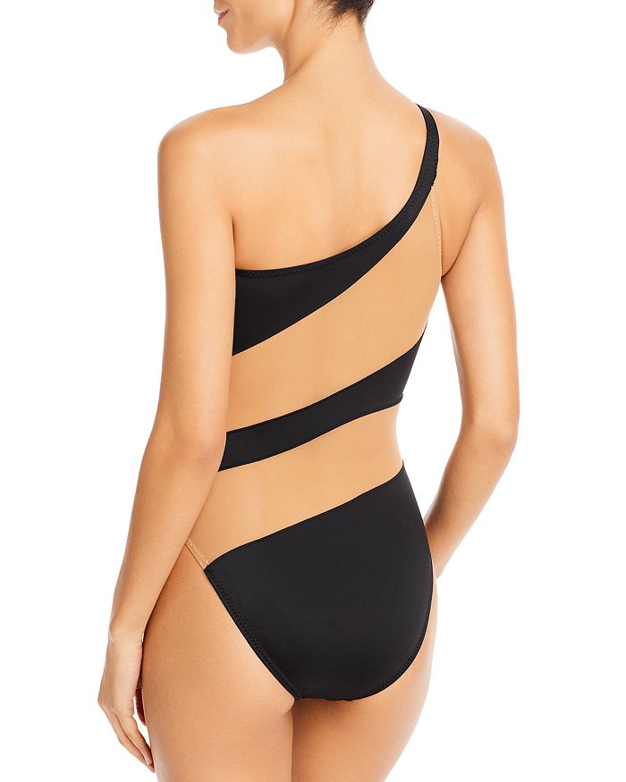 Norma Kamali Striped Snake Mesh One-piece Swimsuit