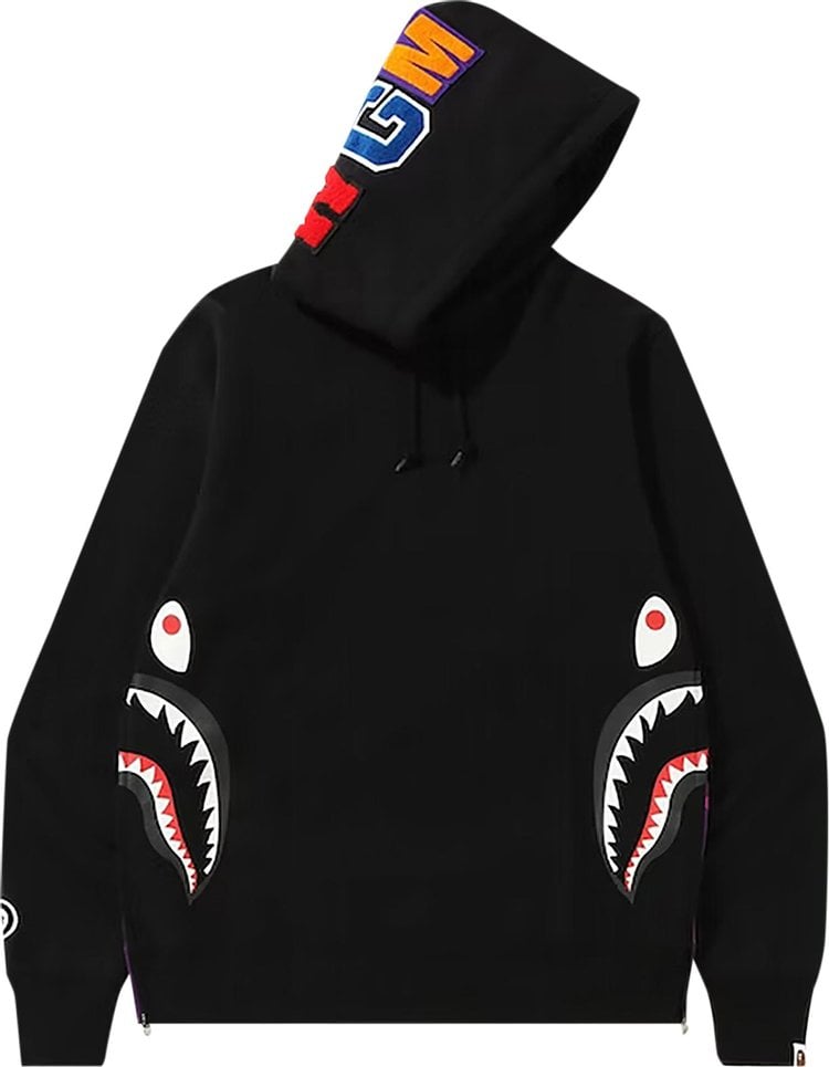 بلوزة بغطاء رأس بسحّاب جانبي عريض من BAPE Shark باللون الأسود/الأرجواني، باللون الأسود