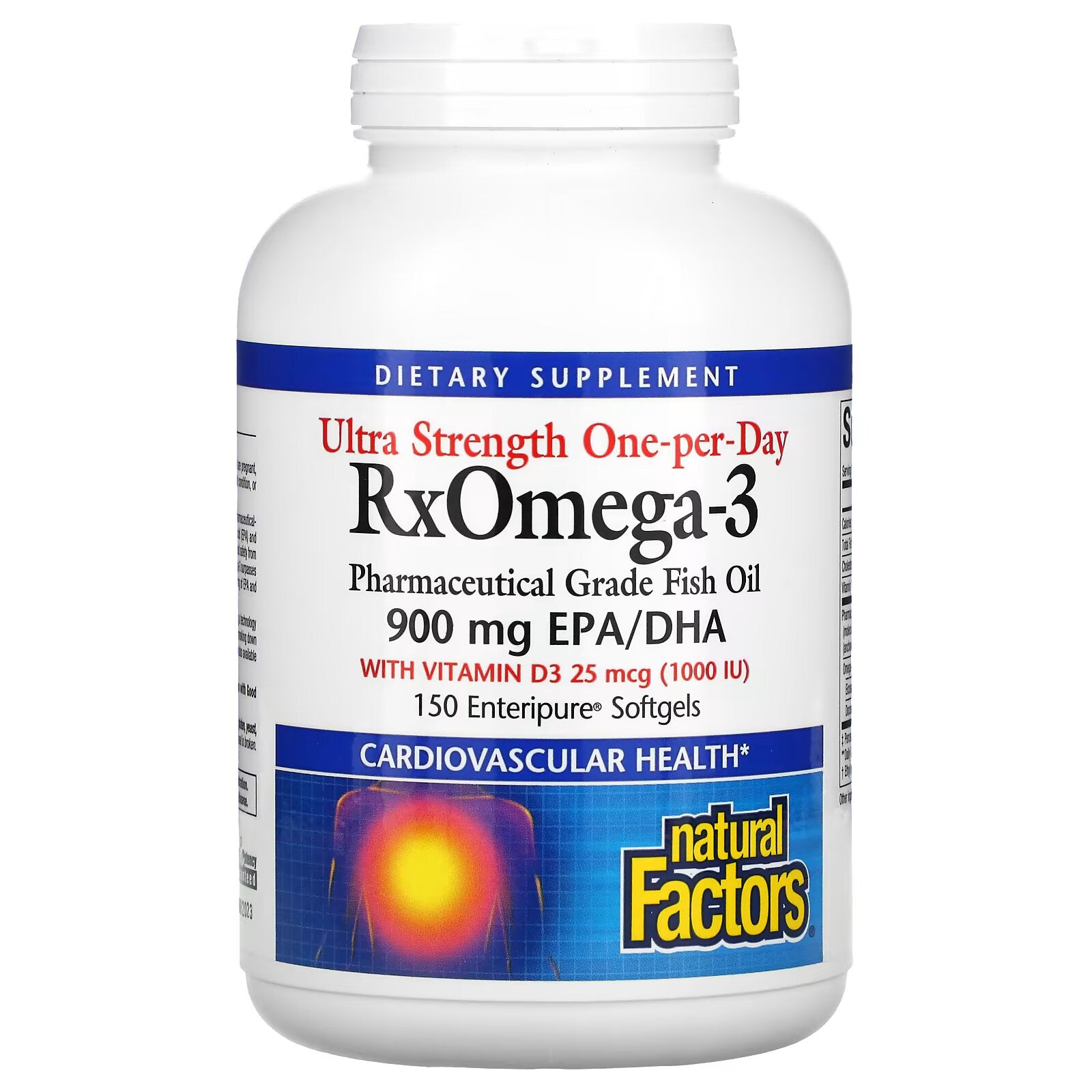 Natural Factors, Ultra Strength, Rx  Omega-3, with Vitamin D3 900 mg EPA/DHA (eicosapentaenoic/docosahexaenoic acid) 150 Enteripure softgels