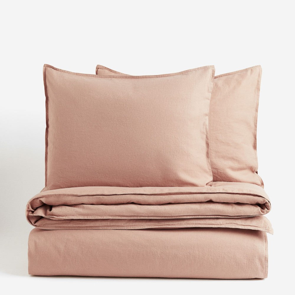 طقم سرير مزدوج من مزيج الكتان من H&amp;M Home، لون بيج