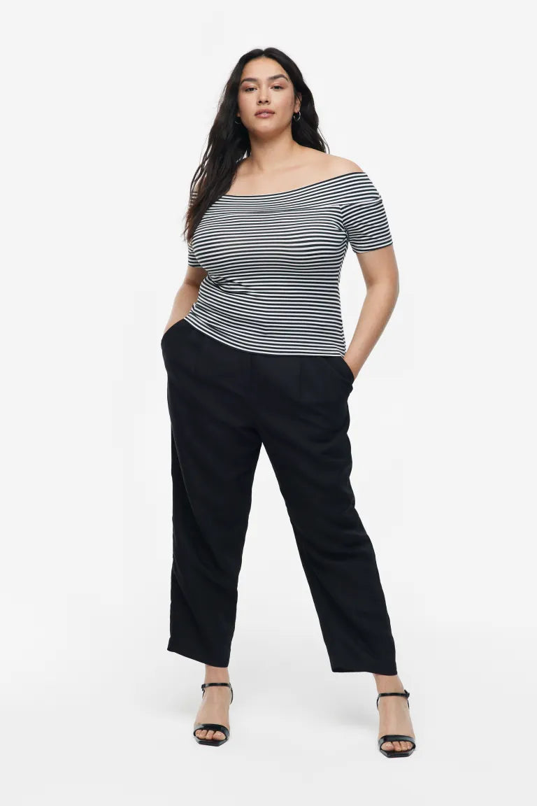 H&M Off Shoulder Top, Black/White Striped