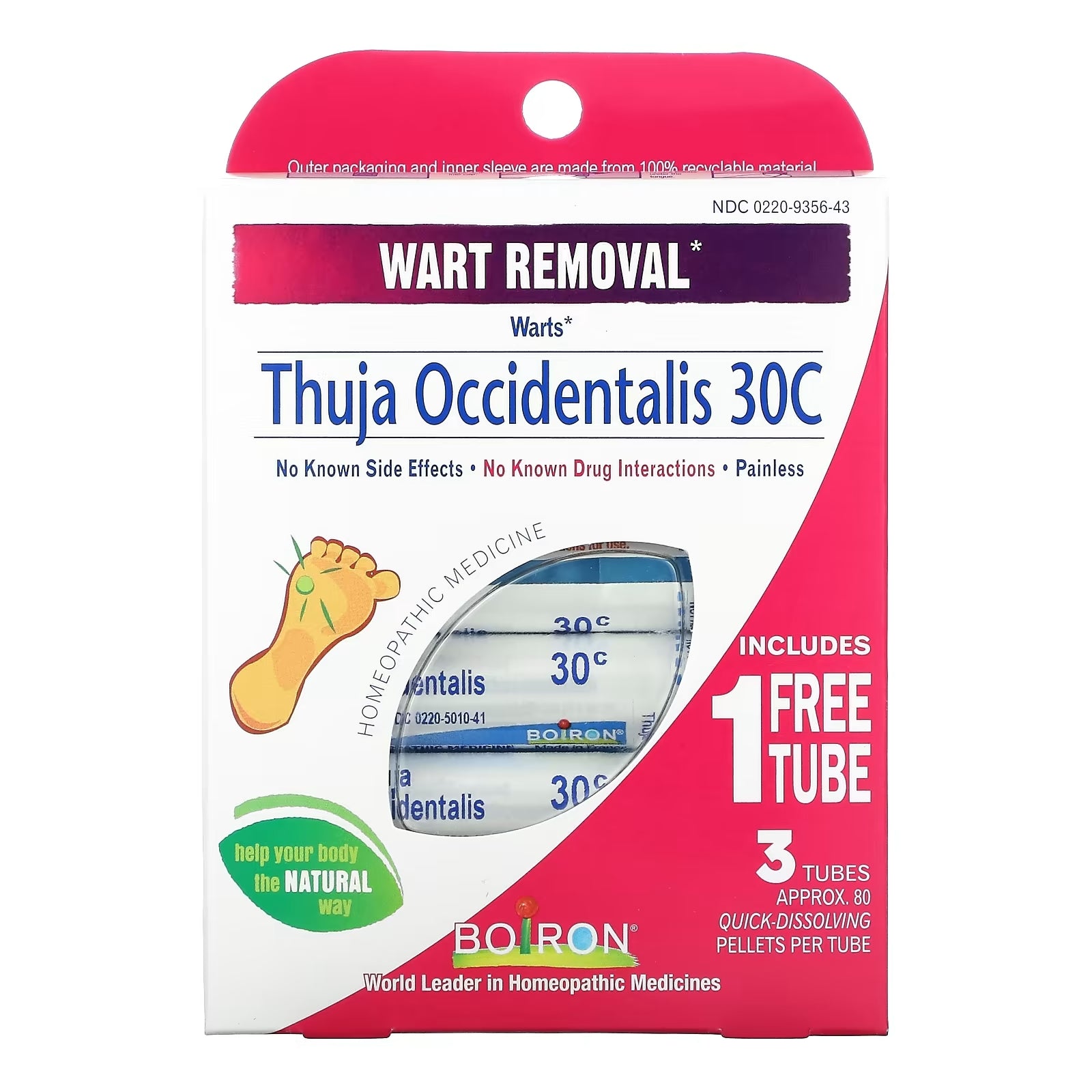 Wart Removal Product Boiron Thuja Occidentalis 30C, 80 granules in each tube