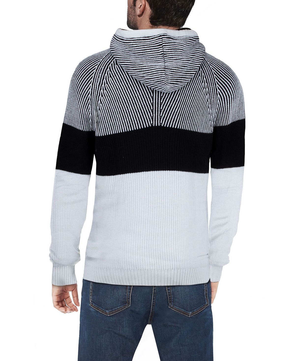 Men's X-Ray Color Block Hooded Sweater, White