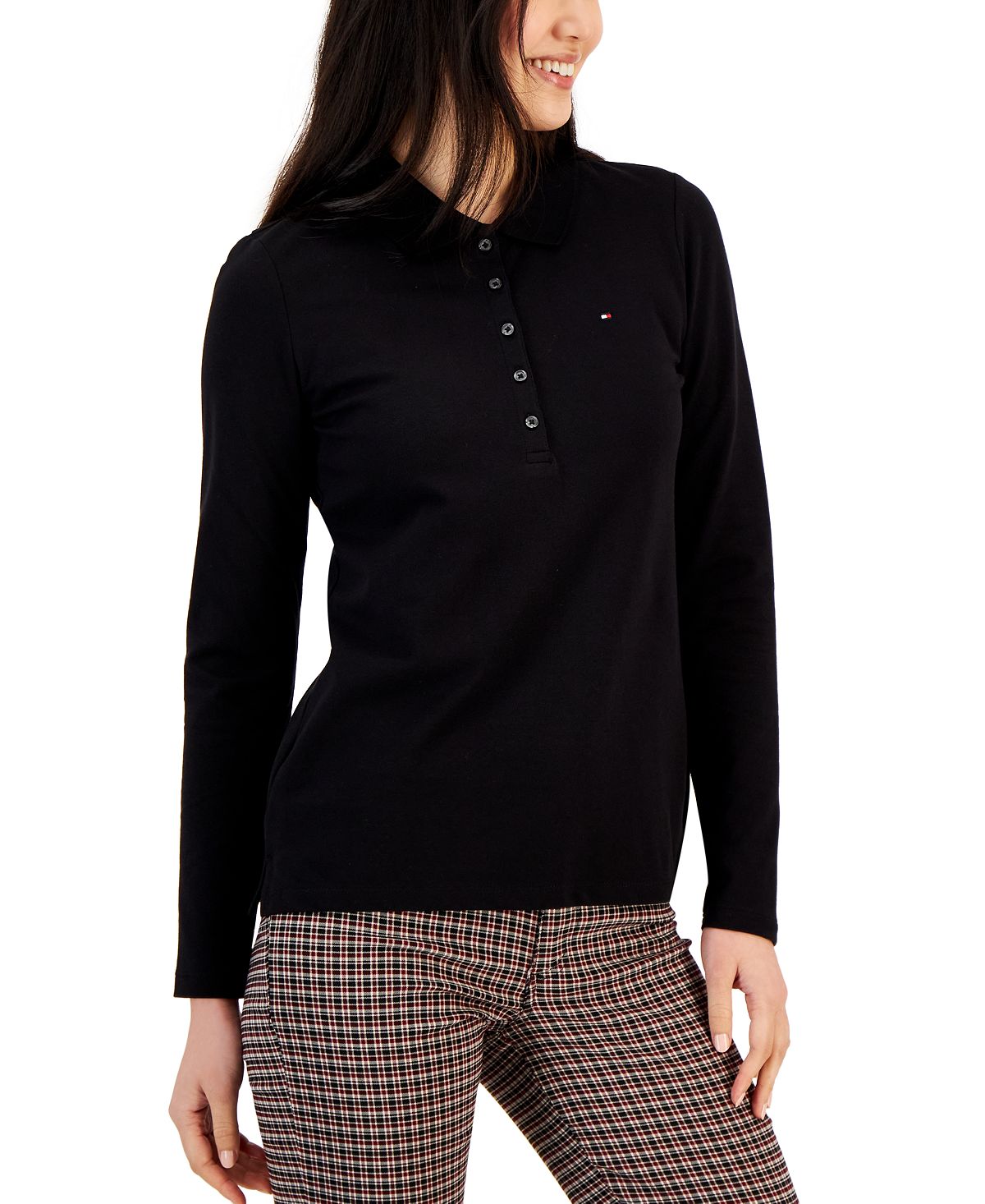 Tommy Hilfiger Women's Long Sleeve Logo Polo Shirt - Black