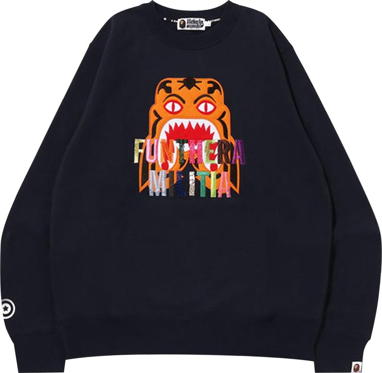 BAPE Tiger Embroidery Crewneck 'Navy' Sweatshirt, Blue