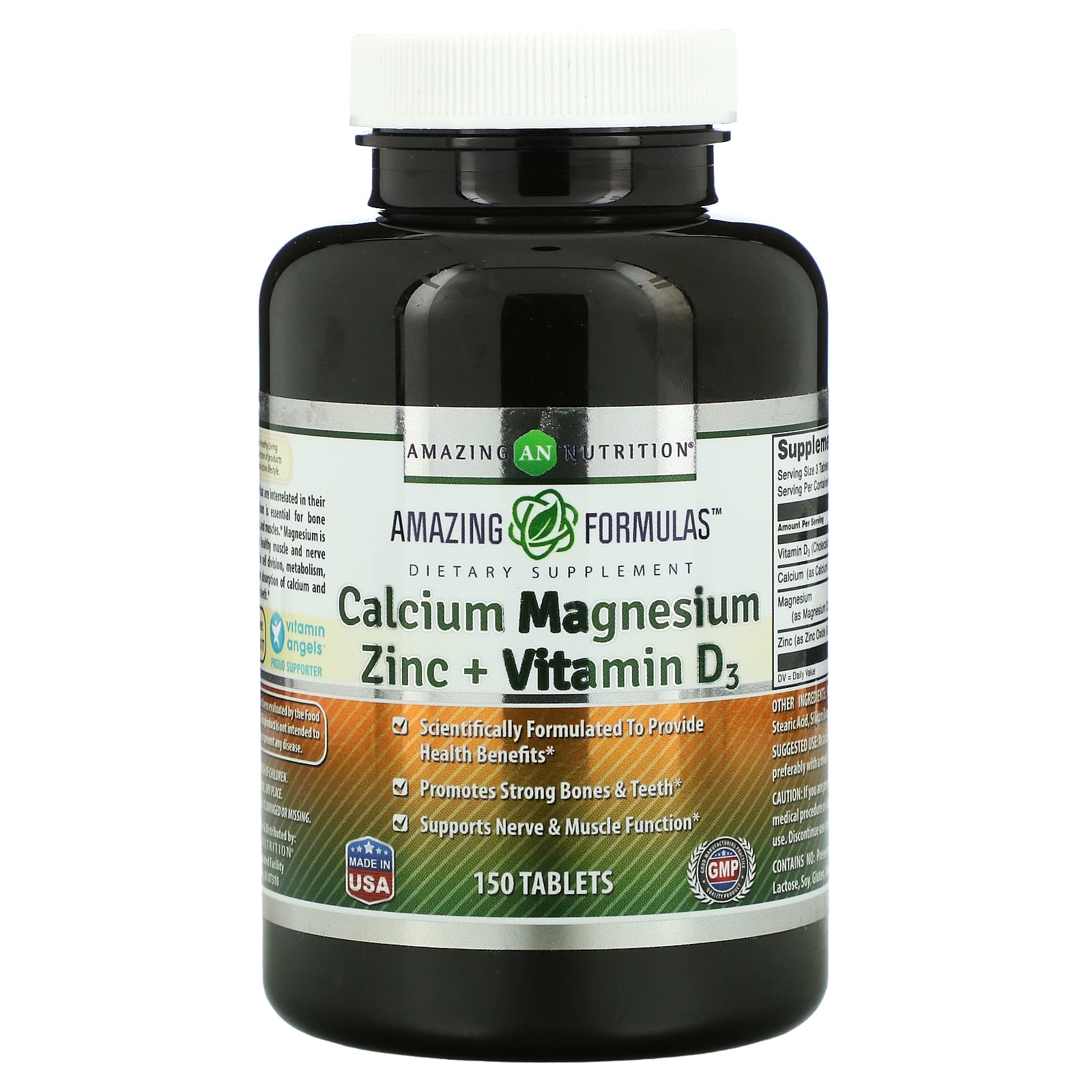 Calcium, Magnesium & Zinc + Vitamin D3, 150 Tablets Amazing Nutrition