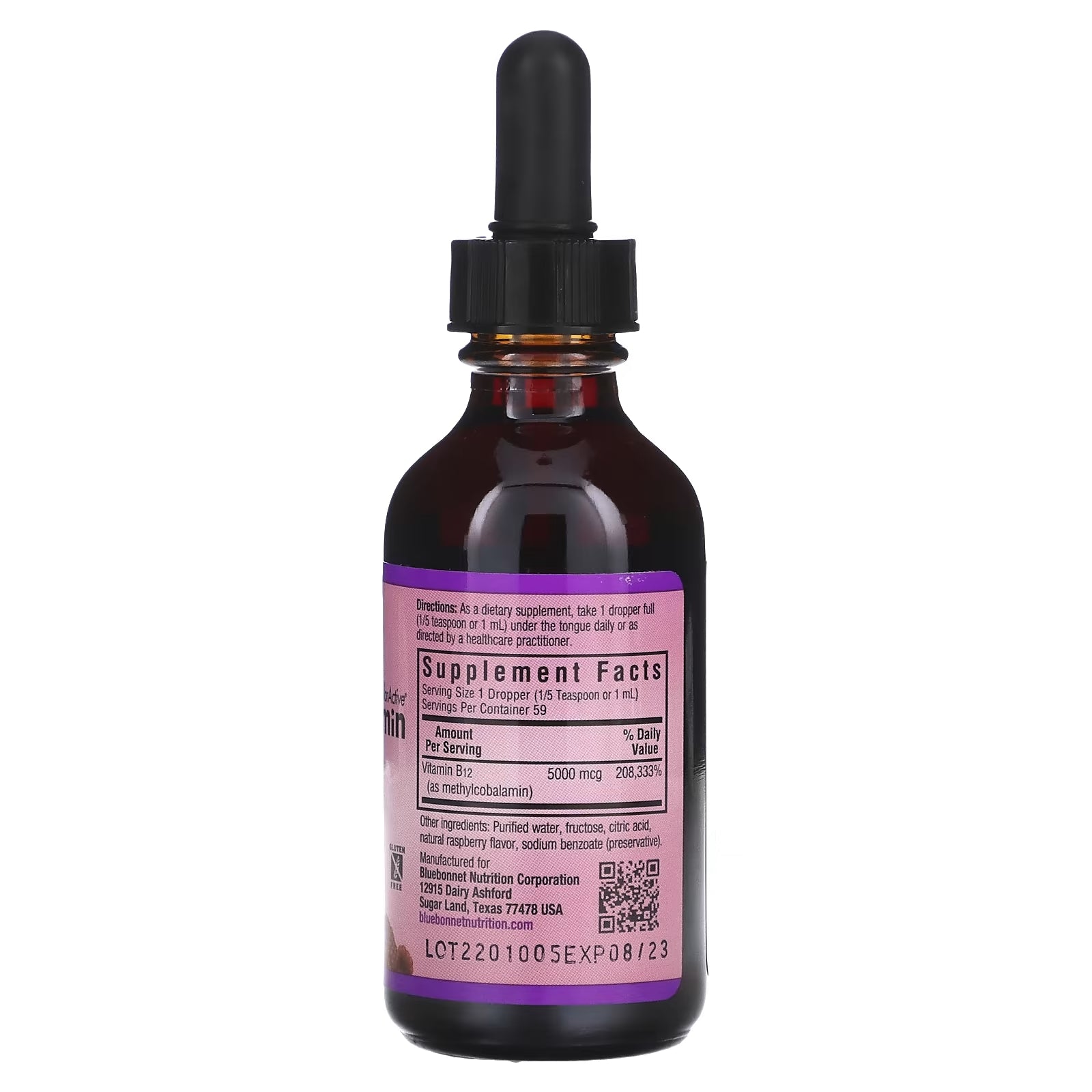 Bluebonnet Nutrition Liquid Methylcobalamin Vitamin B12 Natural Raspberry Flavor, 5000 mcg, 59 ml