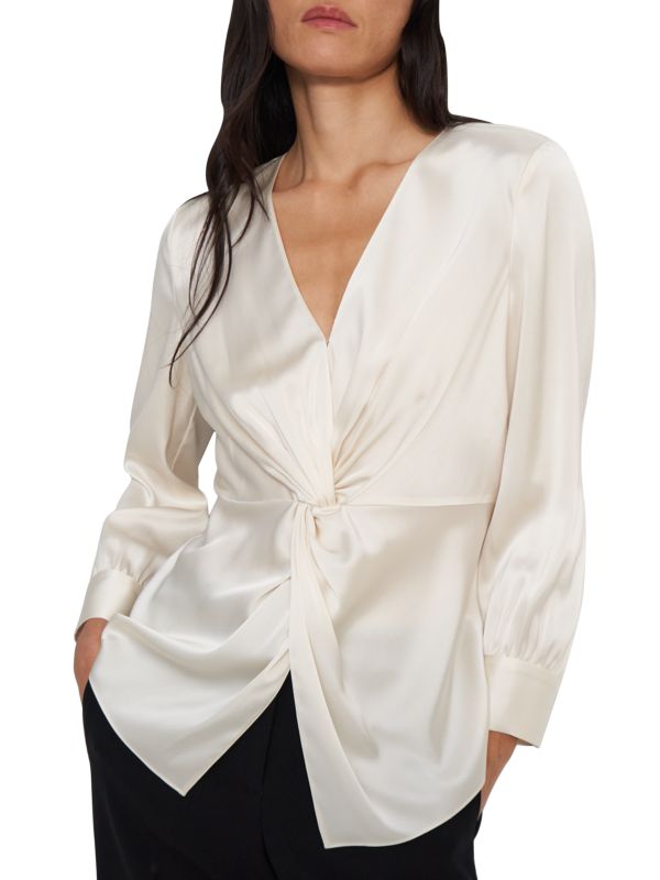 Theory Black Tie Front Blouse