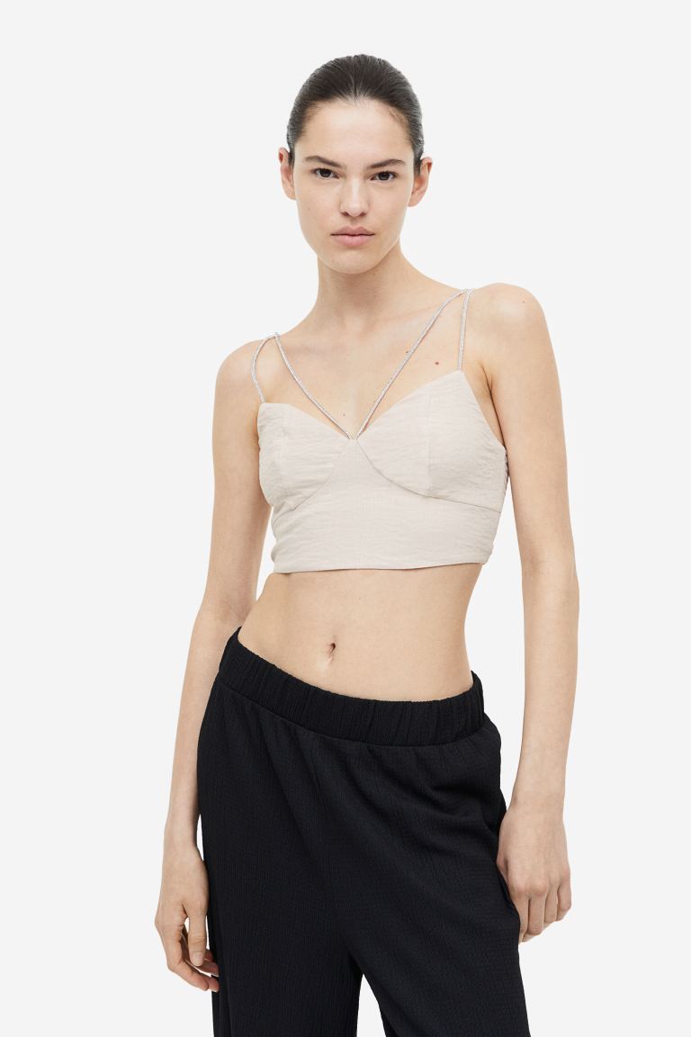 H&M rhinestone crop top, light beige