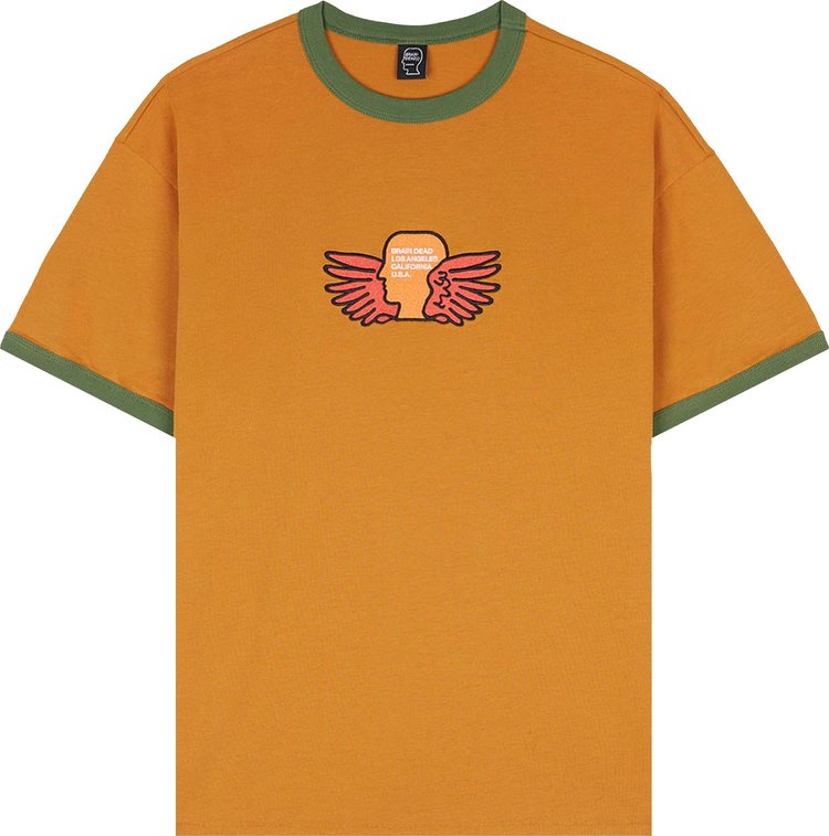 Brain Dead Flyers Ringer T-Shirt 'Light Brown', brown