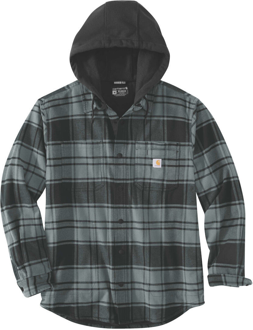 Carhartt Flannel Fleece Lined Hooded Shirt, Dark Gray