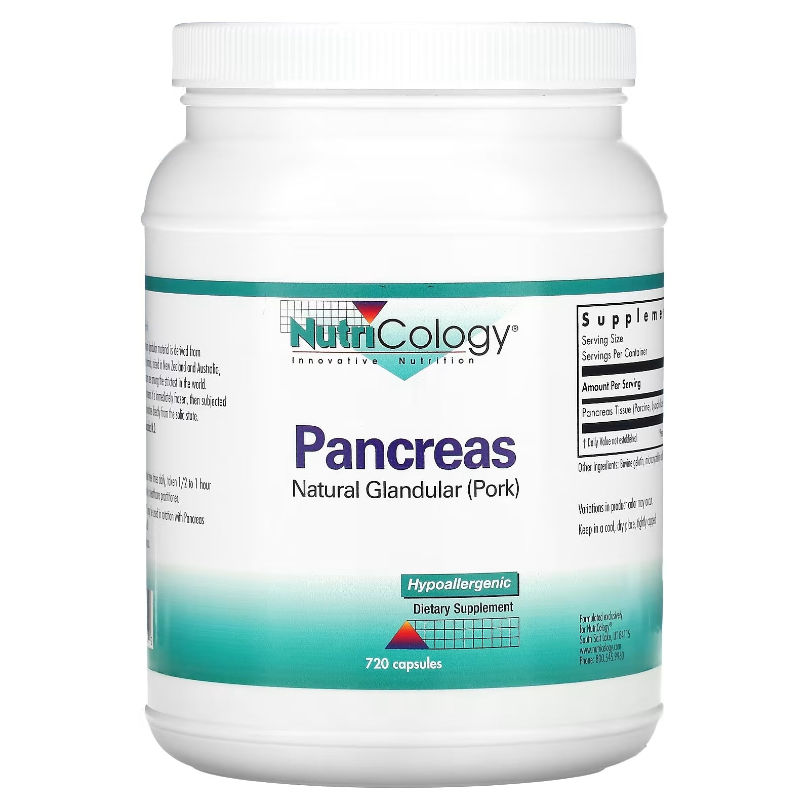 Nutricology pancreas natural glands pork, 720 capsules