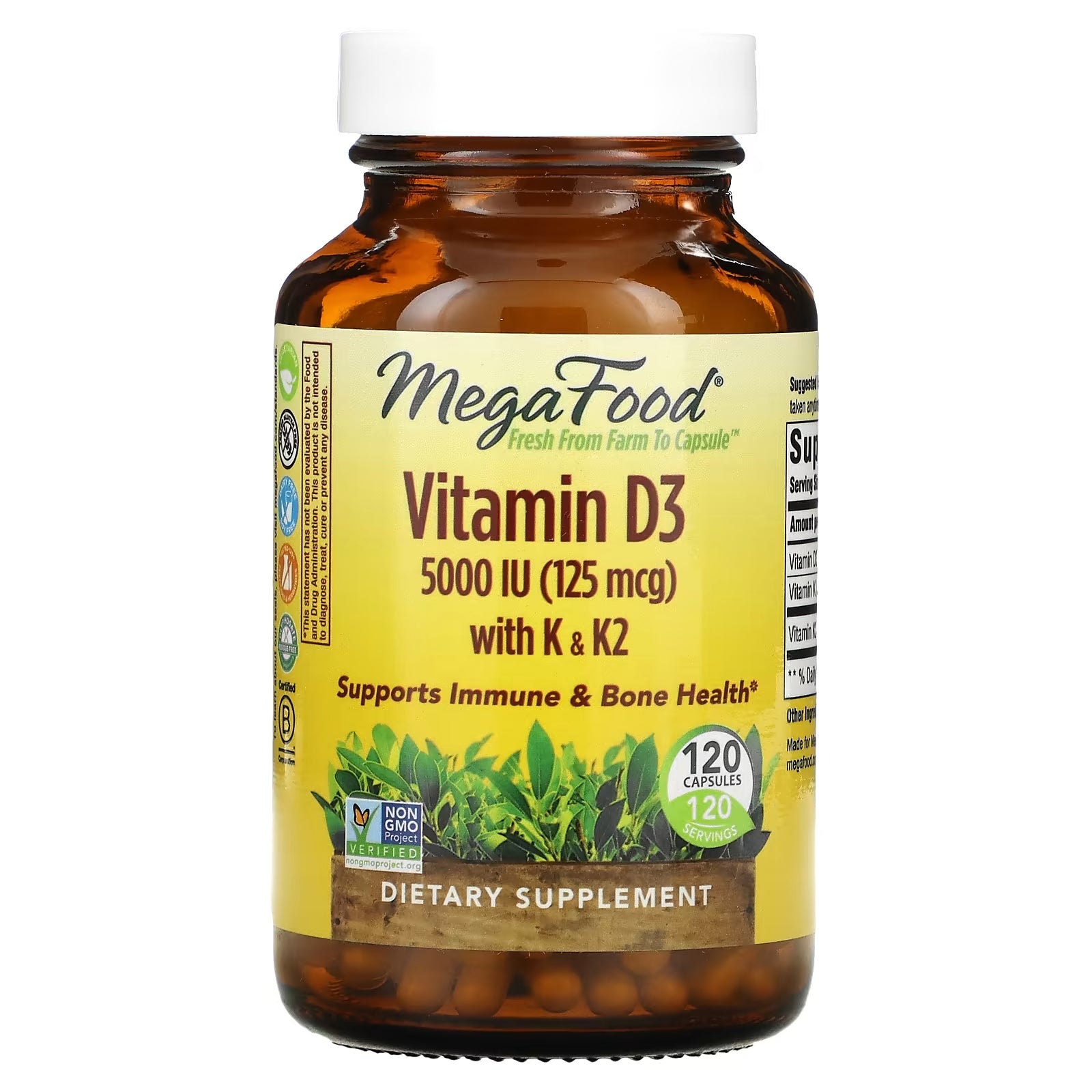 Vitamin D3 with Vitamins K and K2 MegaFood, 120 capsules