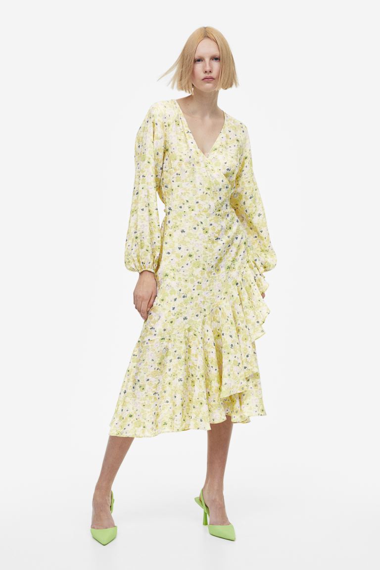 H&M wrap maxi dress, light yellow/floral