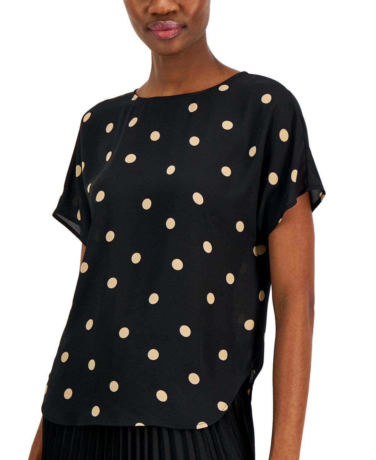 Anne Klein Polka Dot Boat Neck Blouse, Multi