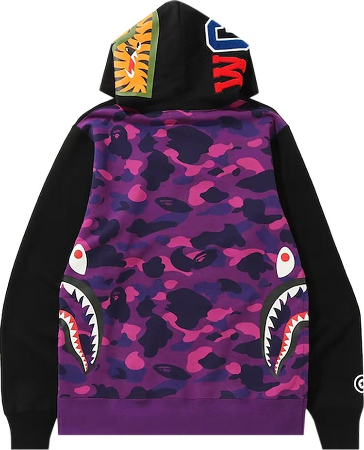 بلوزة بغطاء رأس بسحّاب جانبي عريض من BAPE Shark باللون الأسود/الأرجواني، باللون الأسود