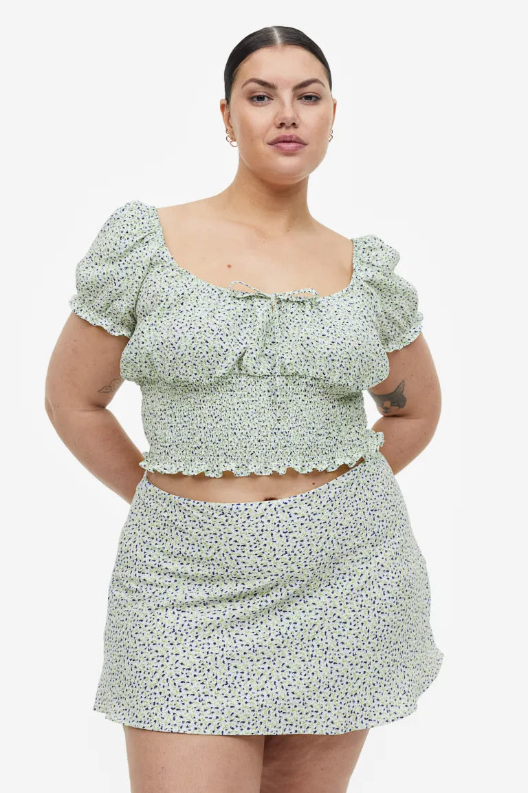 H&M+ A-line skirt with a pattern, white/floral