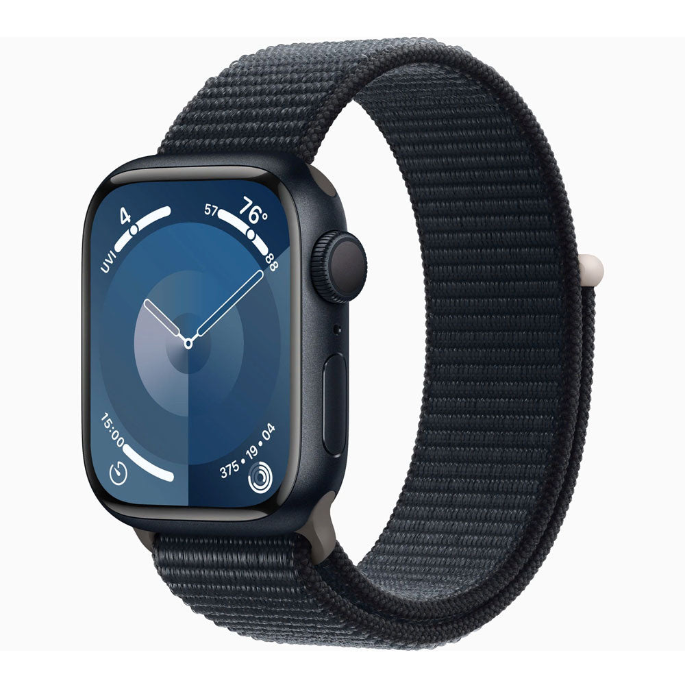 ساعة Apple Watch Series 9 (GPS)، مقاس 41 مم، هيكل من الألومنيوم منتصف الليل/حلقة رياضية منتصف الليل - مقاس واحد