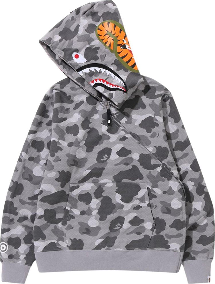 هودي بسحاب كامل من BAPE Honeycomb Camo Shark باللون الرمادي