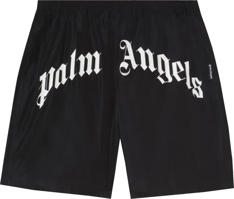 Palm Angels Curved Logo Swim Short 'Black/White', black