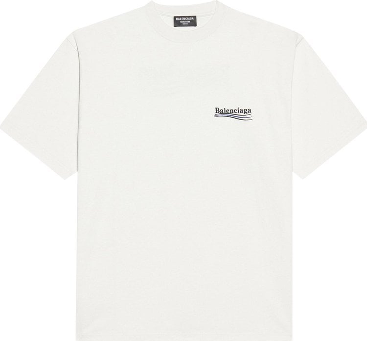 تي شيرت Balenciaga Political Campaign Large Fit "Dirty White/Blk/Blue"، باللون الرمادي