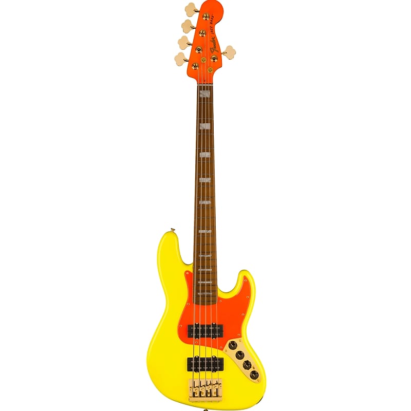 Fender Mono  Neon Jazz Bass V, maple neck neon yellow electric bass guitar 0149400386