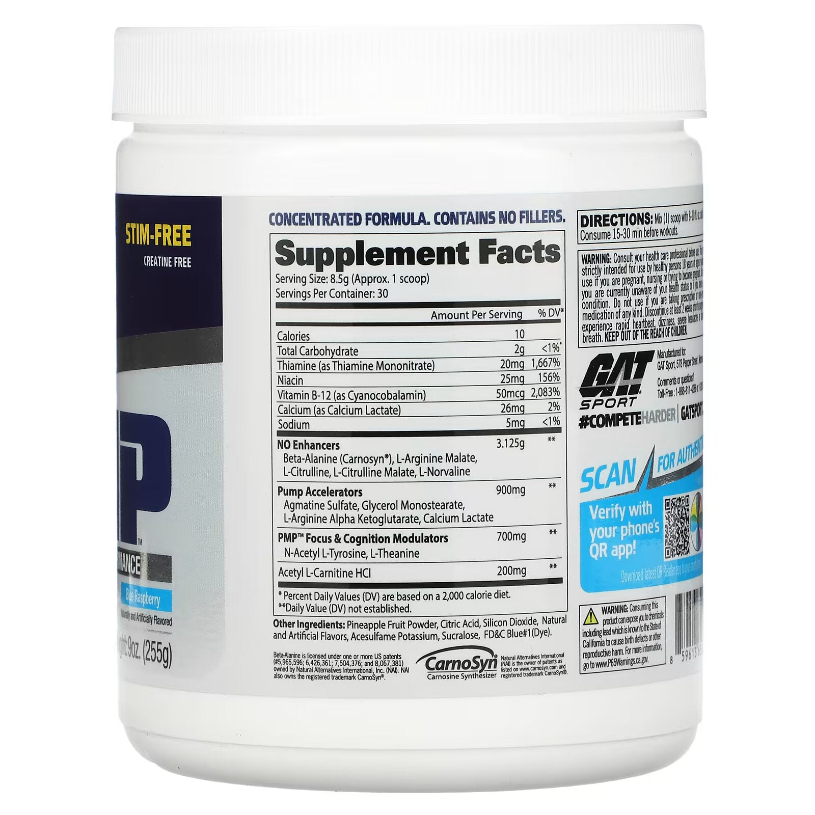 GAT, PMP, Pre-Activity, Peak Muscle Work, Blue Raspberry, 9 oz (255 g)